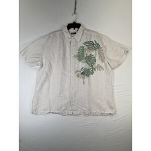Centro Shirt Mens 2XL Beige Tropical Leaf Floral Short Sleeve Button Up Casual